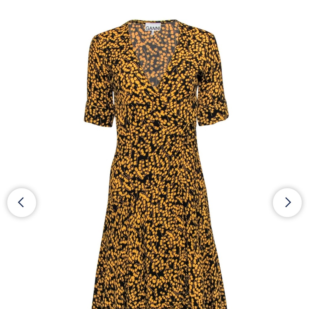 Ganni Dexter ruffled floral-print crepe midi wrap dress